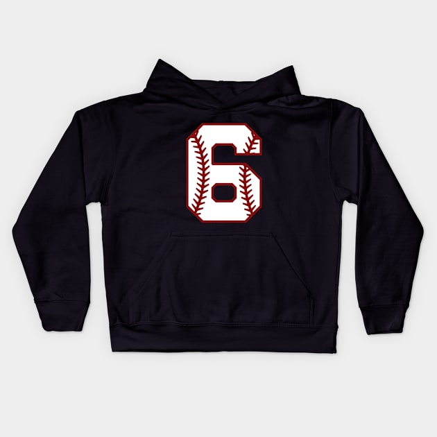 Baseball Number 6 Kids Hoodie by mintipap